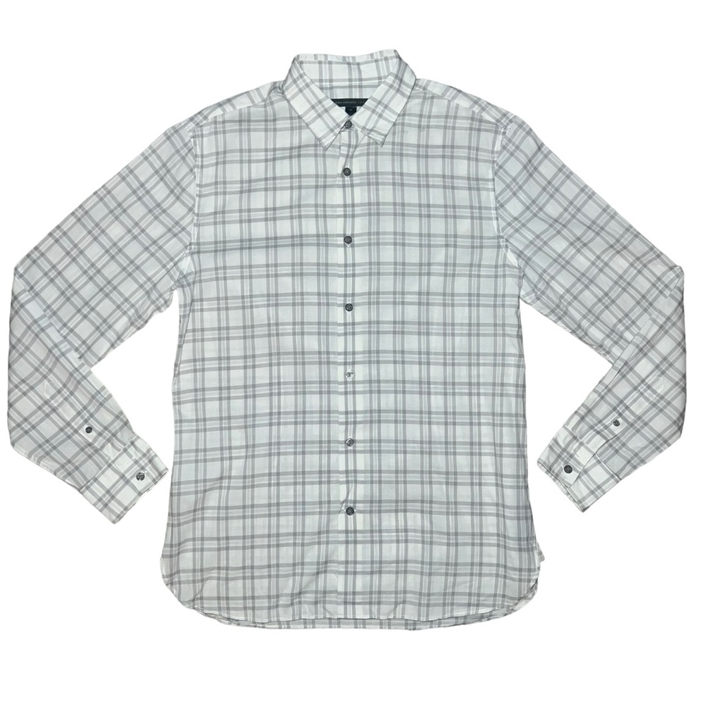 John Varvatos White Plaid Casual Button Down Shirt